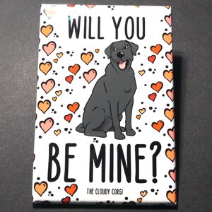 Black Labrador Retriever Valentine's Day Magnet, Holiday Dog Decor, Cartoon Pet Portrait Art Gift, 2x3" High Quality Handmade Magnet