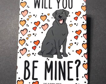 Black Labrador Retriever Valentine's Day Magnet, Holiday Dog Decor, Cartoon Pet Portrait Art Gift, 2x3" High Quality Handmade Magnet