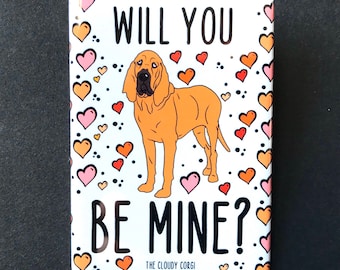 Bloodhound Magnet, Holiday Cartoon Dog Portrait Gift, Hound Dog Valentine Kitchen & Office Decor, 2x3" High Quality Handmade Magnet