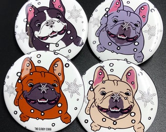 French Bulldog Christmas Pet Portrait Art Gifts & Accessories - Handmade Magnet, Pinback Button, Bottle Opener, Keychain or Mini Ornament