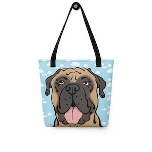Bull Mastiff Tote Bag, Retro Hund Wolke Tote, wiederverwendbare Einkaufstasche Strandtasche, Bibliothek Buch Tote, Haustier Porträt Kunst Geschenk 15x15"