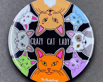 Crazy Cat Lady Rainbow Pet Portrait Handmade Gift & Accessories - Magnet, Pinback Button, Bottle Opener, Keychain, or Mini Ornament