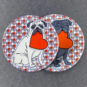 Pug Dog Valentine's Day Pet Portrait Art Gifts & Accessories - Handmade Magnet, Pinback Button, Bottle Opener, Keychain or Mini Ornament