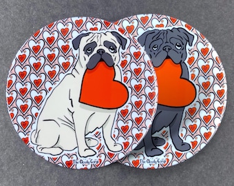 Pug Dog Valentine's Day Pet Portrait Art Gifts & Accessories - Handmade Magnet, Pinback Button, Bottle Opener, Keychain or Mini Ornament