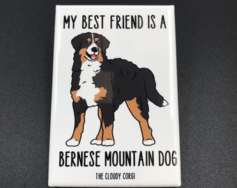 Bernese Mountain Dog Magnet, Retro Dog Kitchen & Office Decor, Cartoon Pet Portrait Art Gift, 2x3" High Quality Handmade Magnet
