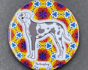 Harlequin Great Dane Handmade Rainbow Pet Portrait Gift & Accessory - Magnet, Pinback Button, Bottle Opener, Keychain, Mini Ornament