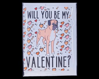 Boxer Valentine's Day Card - Will You Be Mine? Puppy Love Note Card - Handmade Holiday Dog Greeting Card Set or Single Card