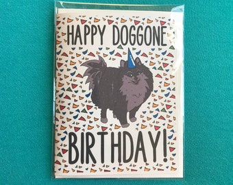 Pomeranian Birthday Card, Funny Dog Greeting Card All Ages, Pomeranian Birthday Gift, 5x6.5" Blank Greeting Card + Envelope, Red or Black