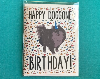 Pomeranian Birthday Card, Funny Dog Greeting Card All Ages, Pomeranian Birthday Gift, 5x6.5" Blank Greeting Card + Envelope, Red or Black