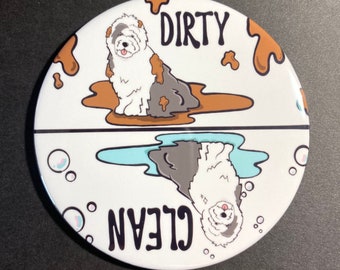 Old English Sheepdog Dishwasher Magnet, Clean Dirty Sheep Dog Sign, Kitchen Accessories & Decor, 3.5" High Quality Handmade Magnet