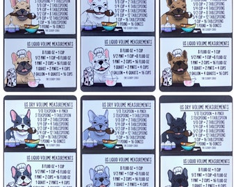French Bulldog Dog Kitchen Measuring Chart Magnet Set, Baking and Cooking Conversion Table Magnets, Set of 2 (2x3") Handmade Fridge Magnets