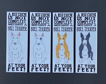 Bull Terrier Magnet, Retro Dog Kitchen Decor, Funny Pet Portrait Gifts & Collectibles, 1.5x4.5" High Quality Handmade Magnet