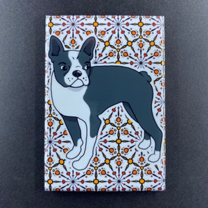 Psychedelic Boston Terrier Magnet, Retro Dog Kitchen & Office Decor, Cartoon Pet Portrait Art Gift, 2x3" High Quality Handmade Magnet