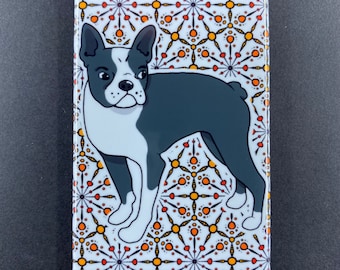 Psychedelic Boston Terrier Magnet, Retro Dog Kitchen & Office Decor, Cartoon Pet Portrait Art Gift, 2x3" High Quality Handmade Magnet