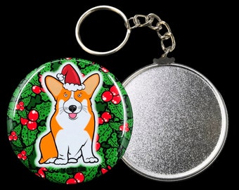 Corgi Santa Paws Christmas Keychain - Holiday Dog Cartoon Art Gifts & Collectible Accessories