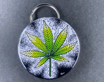 Cannabis Leaf & Smoke Bottle Opener Key Ring - Psychedelic Pot Leaf Bartending Accessories - 420 Beverage Cooler Accessories