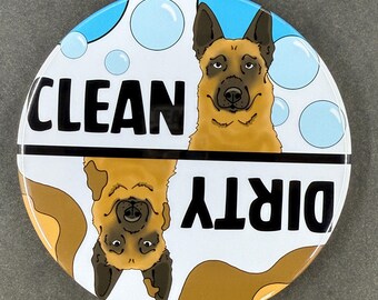 Belgian Malinois Dishwasher Magnet – Clean Dirty Sign – Funny Dog Kitchen Decor – K9 Lover Gift – 3.5" Round Magnet