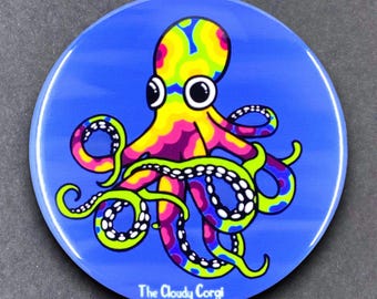 Rainbow Octopus Psychedelic Animal Art Gifts & Accessories - Handmade Magnet, Pinback Button, Bottle Opener, Keychain or Mini Ornament