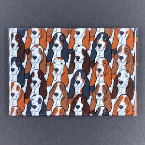 Basset Hound Magnet, Retro Dog Kitchen Decor, Hound Dog Pet Portrait, Psychedelic Pattern Art, 2x3" High Quality Handmade Magnet