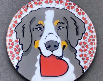 Bernese Mountain Dog Heart Valentines Day Gift & Accessories - Handmade Magnet, Pinback Button, Bottle Opener, Keychain or Mini Ornament