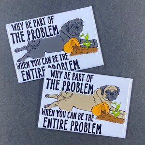 Funny Pug Magnet, Cartoon Dog Portrait Gift, Pug Kitchen Office Decor, Fawn or Black Available - 2x3" High Quality Handmade Magnet