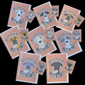 Great Dane Valentine's Day Gift, Handmade Holiday Dog Greeting Card & Magnet Set, Cute Dog Valentine, Retro Pet Portrait Decor Gift