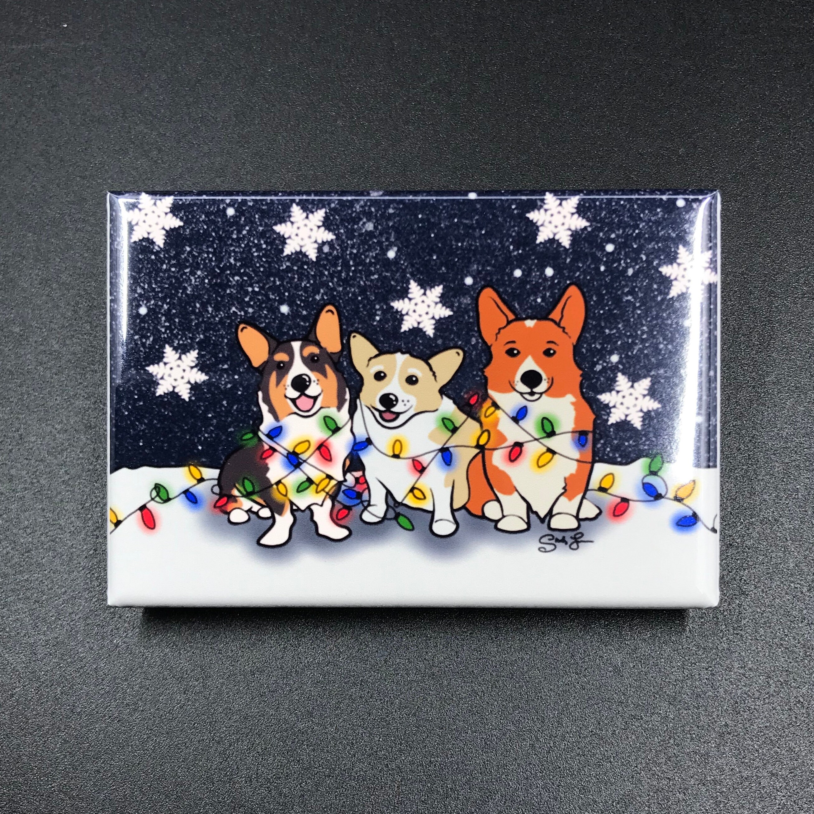 Funny Corgi Dog In Snow Refrigerator / Tool Box Magnet