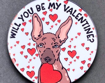 Xoloitzcuintli Dog Heart Valentines Day Gift & Accessories - Handmade Magnet, Pinback Button, Bottle Opener, Keychain or Mini Ornament