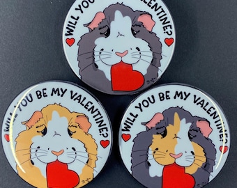 Guinea Pig Valentines Day Art Gift & Accessories - Handmade Magnet, Pinback Button, Bottle Opener, Keychain or Mini Ornament
