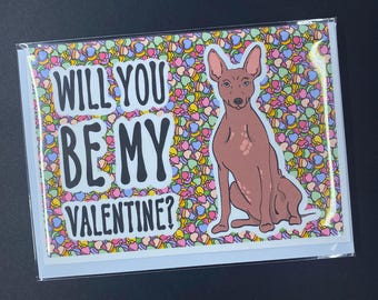 Xoloitzcuintli Dog Valentines Day Card, Holiday Pet Portrait Greeting Card, Handmade 5x7" Card with Envelope (Set or Single Card Available)