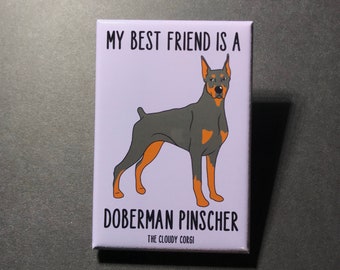 Doberman Pinscher Magnet, Retro Dog Kitchen & Office Decor, Cartoon Pet Portrait Art Gift, 2x3" High Quality Handmade Magnet