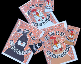 Chicken Valentine's Day Gift, Handmade Holiday Greeting Card & Magnet Set, Hen Valentine, Retro Pet Portrait Decor Gift