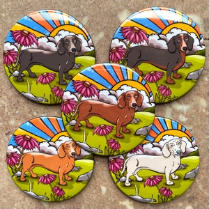 Dachshund and Flowers Magnet, "Wiener Dog on the Prairie" Pet Portrait Gift, Retro Kitchen & Office Decor, 3.5" High Quality Handmade Magnet