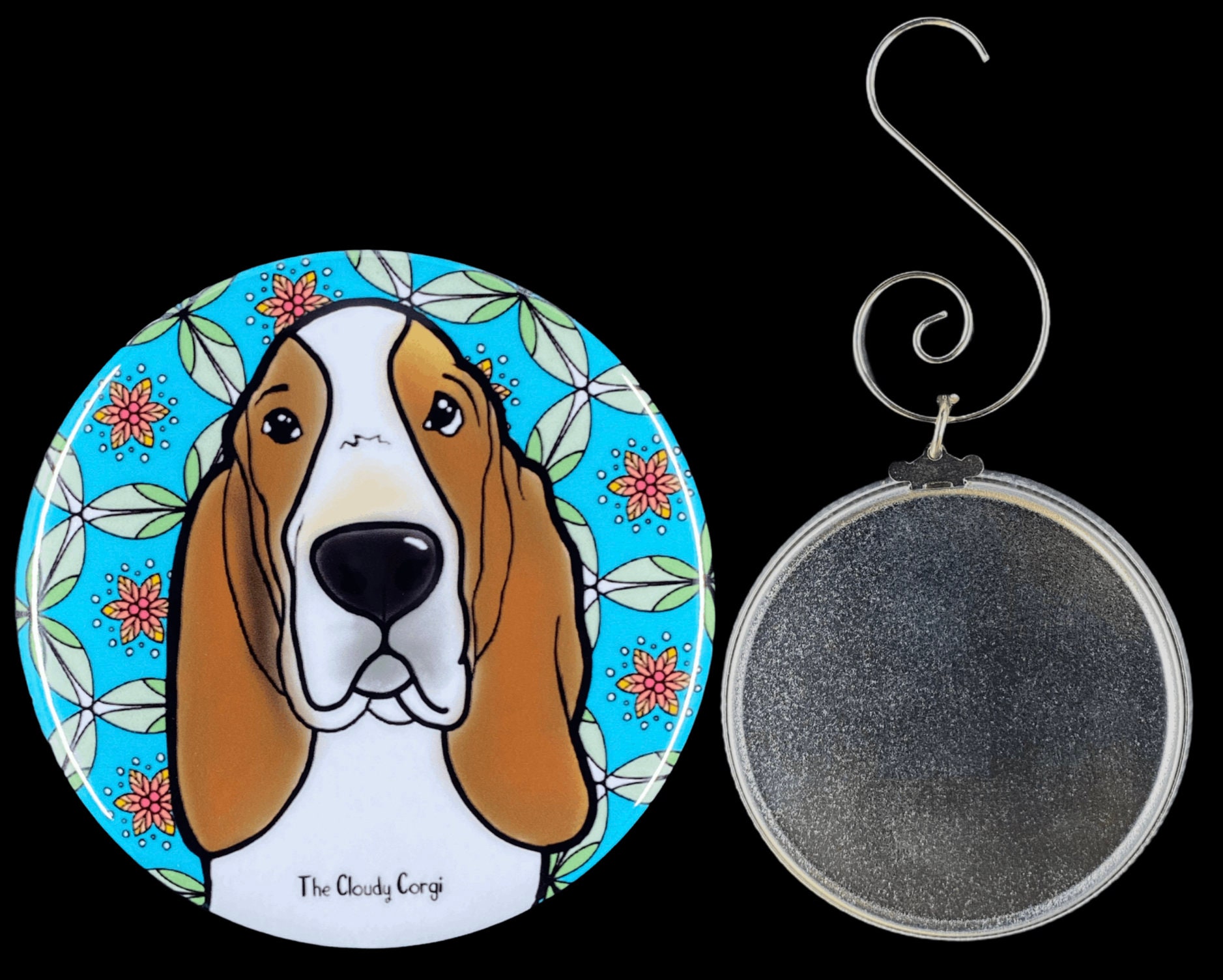 Retro Basset Hound Ornament, Dog Christmas Tree Decoration, Basset