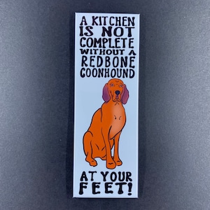 Redbone Coonhound Magnet, Hound Dog Kitchen Decor, Funny Pet Portrait Gifts & Collectibles, 1.5x4.5" High Quality Handmade Magnet