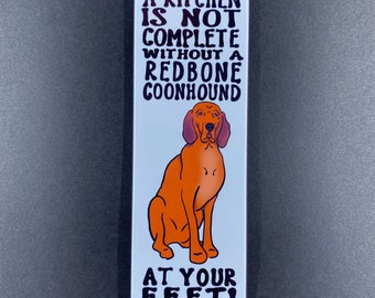 Redbone Coonhound Magnet, Hound Dog Kitchen Decor, Funny Pet Portrait Gifts & Collectibles, 1.5x4.5" High Quality Handmade Magnet