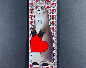 Ferret Magnet, Valentine's Day Pet Portrait Gift, Retro Holiday Ferret Kitchen & Office Decor, Ferret Lover Gift, 1.5x4.5" Handmade Magnet