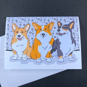 Corgi Christmas Card, Dogs in the Snow Card, Holiday Pet Portrait Gifts, Corgi Christmas Stationery, Available as a Set or Single Card