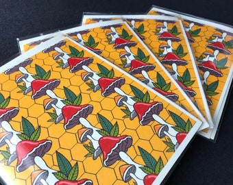 Retro Mushroom Honey Comb Pattern Card - Handmade Fungi Illustration Card for Any Occasion - Mycology Stationery Gift Set or Single Card