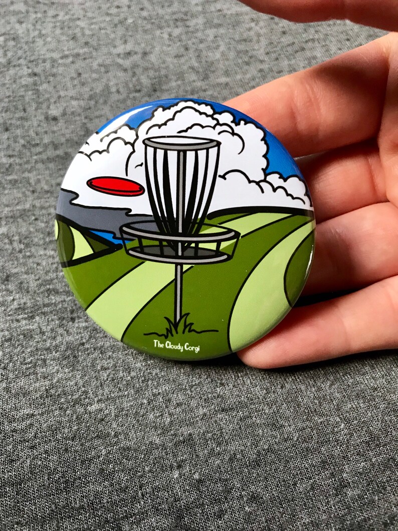 Psychedelic Disc Golf Pinback Button Cartoon Frisbee Golf Etsy