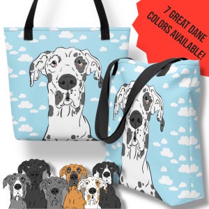 Bolsa de tela con diseño de gran danés, bolsa de compras reutilizable, bolsa de playa, bolsa para libros de biblioteca, regalo de retrato de mascota (38 x 38 cm)