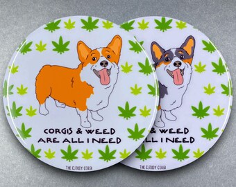 Corgi Stoner Pet Portrait 420 Dogs and Weed Gifts & Accessories - Handmade Magnet, Pinback Button, Bottle Opener, Keychain or Mini Ornament