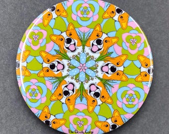 Retro Welsh Corgi Handmade Kaleidoscope Pet Portrait Art Gift & Accessory - Magnet, Pinback Button, Bottle Opener, Keychain, Mini Ornament