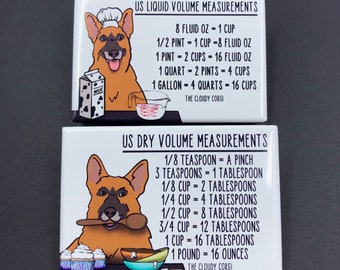 Belgian Malinois Dog Measuring Chart Magnet Set, Baking & Cooking Conversion Table Magnets, Set of 2 (2x3") High Quality Handmade Magnets