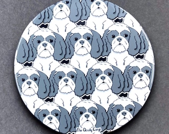 Shih Tzu Dog Handmade Retro Pattern Dog Portrait Art Gift & Accessory - Magnet, Pinback Button, Bottle Opener, Keychain, or Mini Ornament