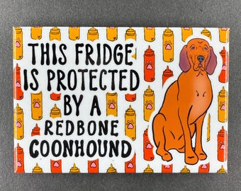 Redbone Coonhound Dog Fridge Protector Magnet, Funny Pet Portrait Gift, Retro Art Kitchen & Office Decor Handmade Magnet - 2x3"