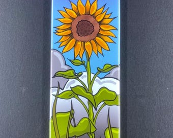 Retro Sunflower Magnet – 1.5x4.5" Handmade Fridge Art, Vintage-Inspired Flower Magnet, Bright Botanical Kitchen Decor Gift