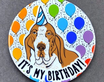 Bracco Italiano Dog Birthday Portrait Art Gift & Accessory - Handmade Magnet, Pinback Button, Bottle Opener, Keychain or Mini Ornament