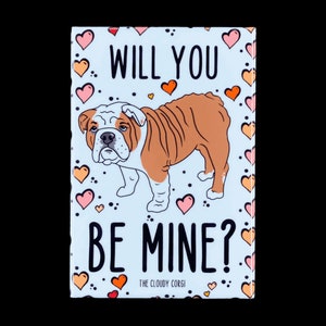 English Bulldog & Hearts Magnet - Be Mine Valentine's Day Dog Gifts - Cartoon Art Holiday Bulldog Collectibles and Decor