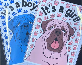 English Mastiff Baby Card, Baby Shower Gift, Newborn Announcement Greeting Card,  Handmade Blank Note Card, It's a Boy or Girl Available